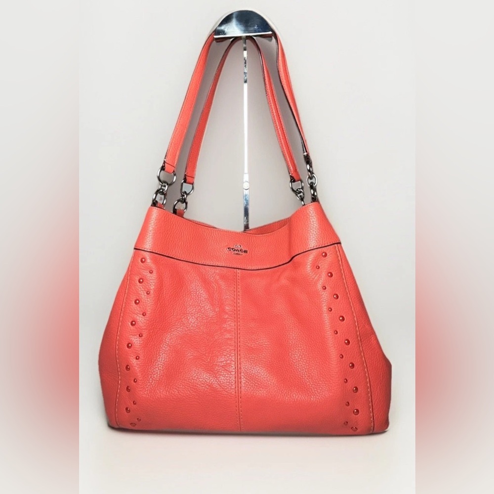 Coach Lexi Vibrant Coral Leather Shoulder Bag
